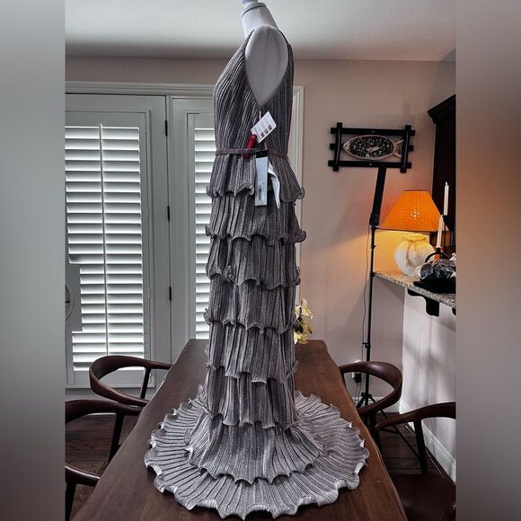 IEENA for Mac Duggal Rose Pink Glitter Tiered Convertible Gown Crinkle Sz 10 NWT - Picture 11 of 12